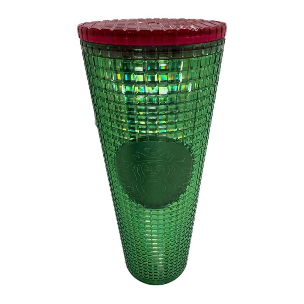 Starbucks 2023 Green Pink Watermelon Grid Tumbler Venti No Straw New w/ Defect